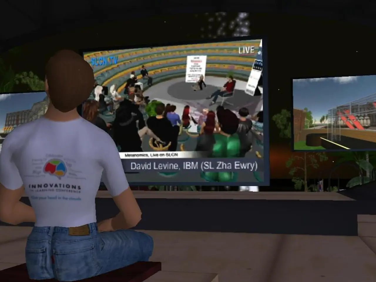 This is an animated image in this image, there is a man sitting on a bench, in the background there...