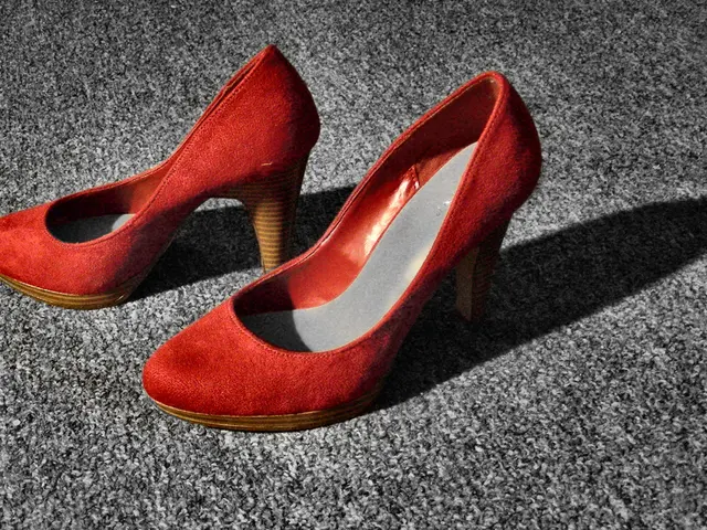 In this picture we can see footwear placed on the surface.